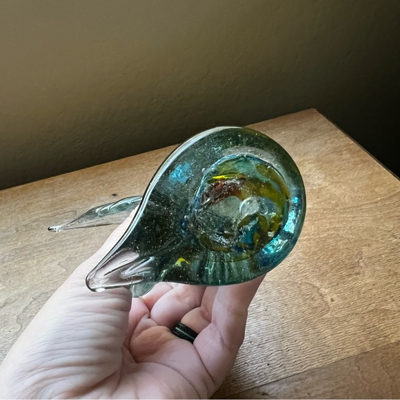 Handblown Glass Angel Praying Figurine Art Glass Blue Yellow Swirls - Picture 7 of 8